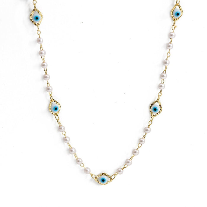 Gold Greek Evil Eye Beaded Necklace