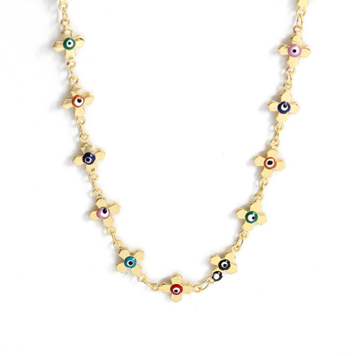Gold Maltese Cross Greek Evil Eye Necklace