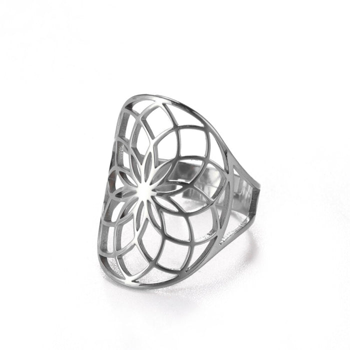 Silver Flower Seed of Life Ring