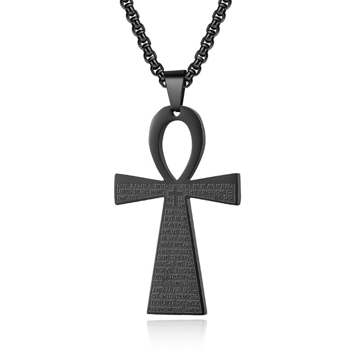 Black Ankh Cross of Life Pendant Necklace