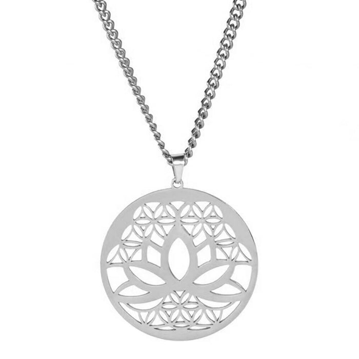 Silver Flower of Life Lotus Pendant Necklace