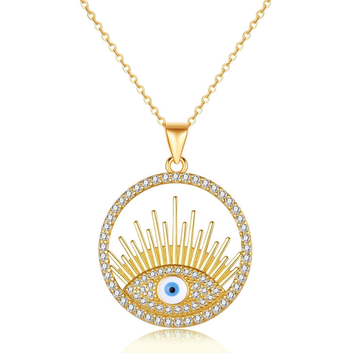 Gold Blue Eye of Fatima Pendant Necklace