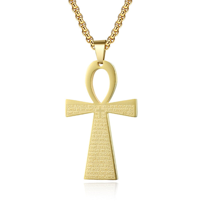 Gold Ankh Cross of Life Pendant Necklace