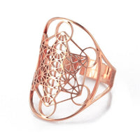 Rose Gold Metatron's Cube Adjustable Ring – Stainless Steel