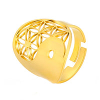 Gold Yin Yang Flower of Life Adjustable Ring