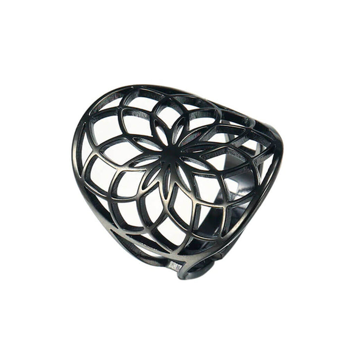 Black Flower Seed of Life Ring