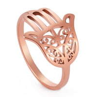 Rose Gold Khamsa Hand of Fatima Band Ring – Stainless Steel
