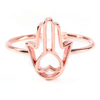 Rose Gold Khamsa Heart Hand of Fatima Adjustable Ring – Stainless Steel