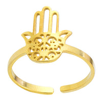 Gold Khamsa Hand of Fatima Adjustable Ring – Stainless Steel