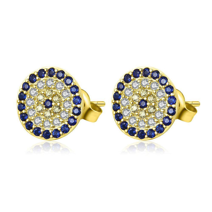 Gold Crystal Greek Evil Eye Earrings