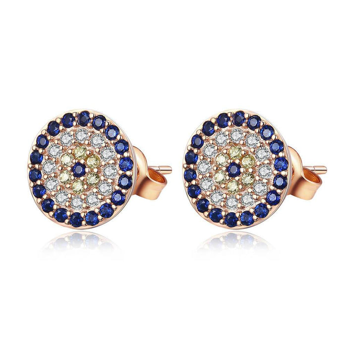 Rose Gold Crystal Greek Evil Eye Earrings