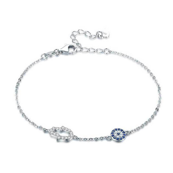 Silver Hand of Fatima Greek Evil Eye Bracelet