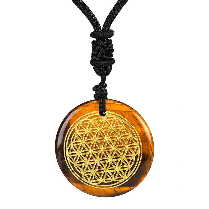 Tiger Eye Flower of Life Pendant Necklace