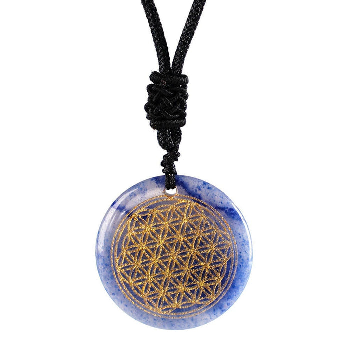 Blue Aventurine Flower of Life Pendant Necklace