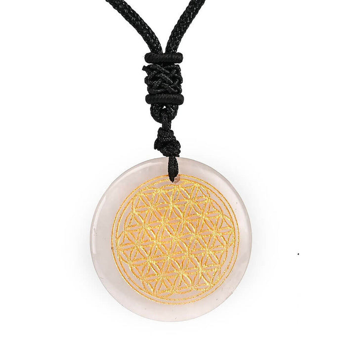 Rock Crystal Flower of Life Pendant Necklace