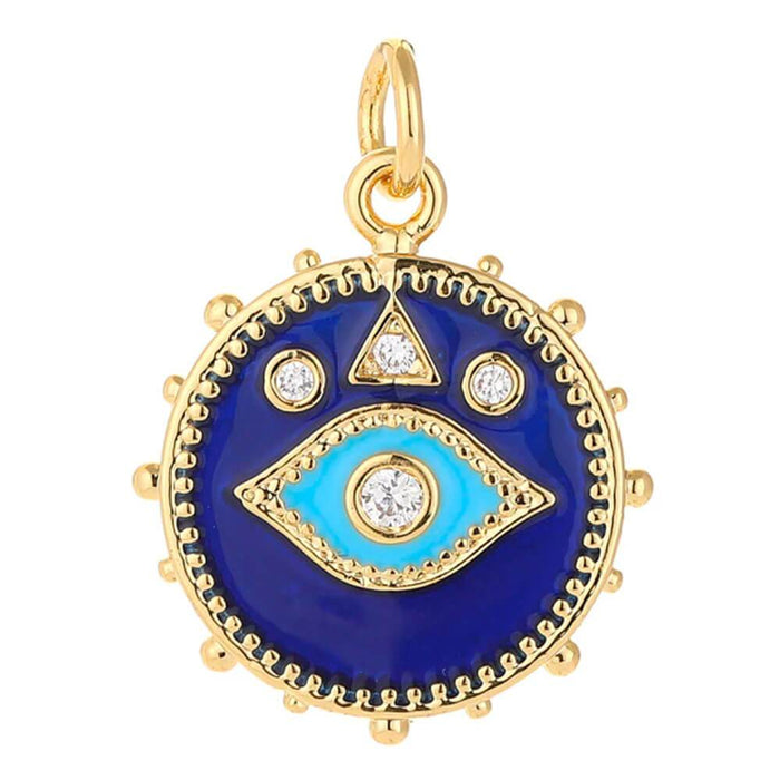 Gold Greek Evil Eye Blue Pendant