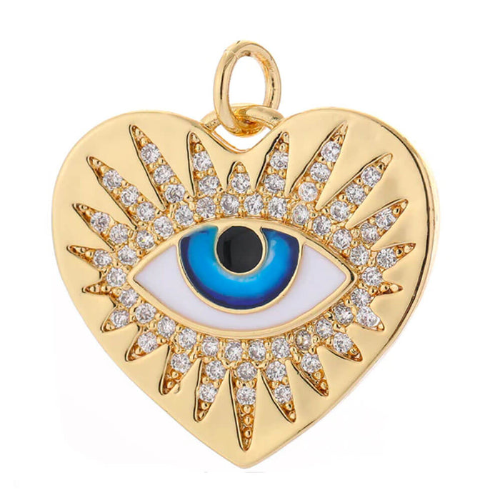 Gold Greek Evil Eye Heart Pendant