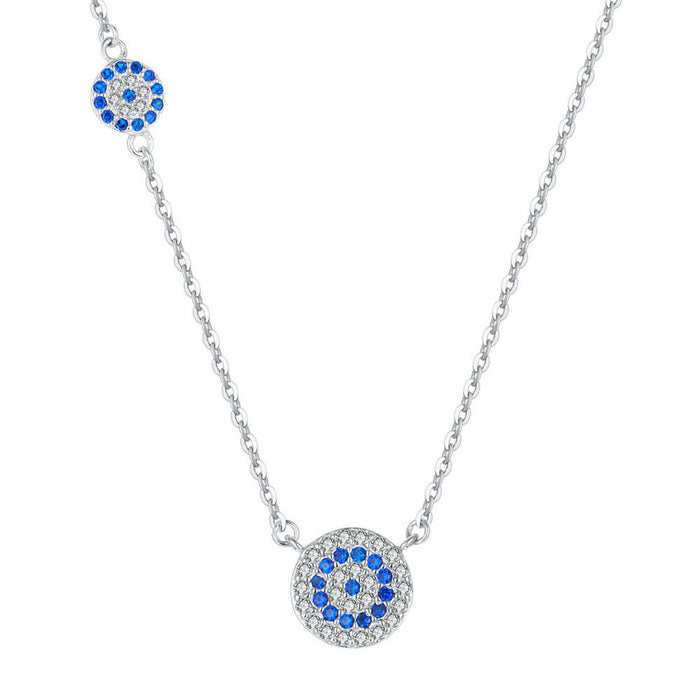 Silver Greek Evil Eye Double Pendant Necklace