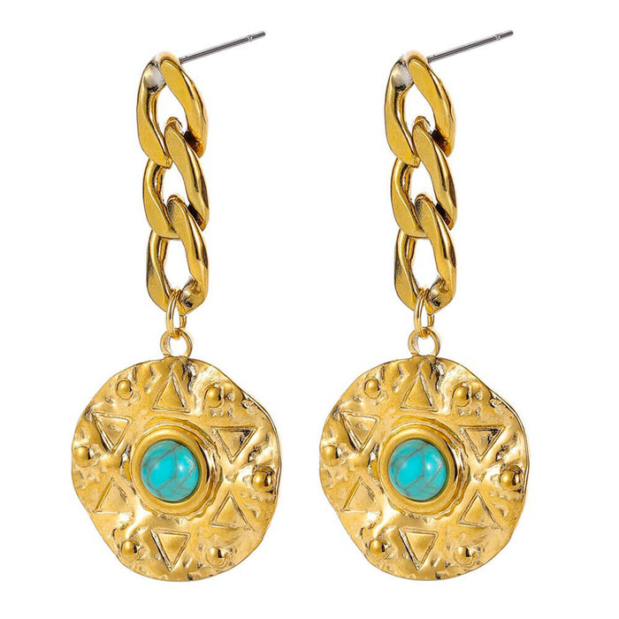 Gold Round Turquoise Earrings