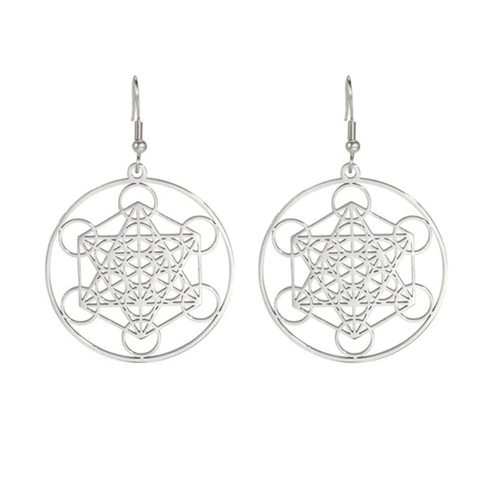 Silver Metatron's Cube Large Earrings
