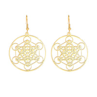 Gold Metatron's Cube Large Earrings