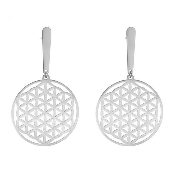 Silver Flower of Life Earrings – Stainless Steel