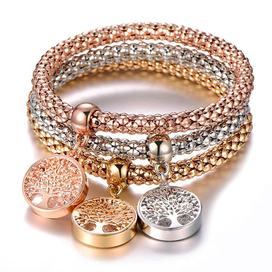 Rock Crystal Tree of Life Pendant Stretch Bracelet