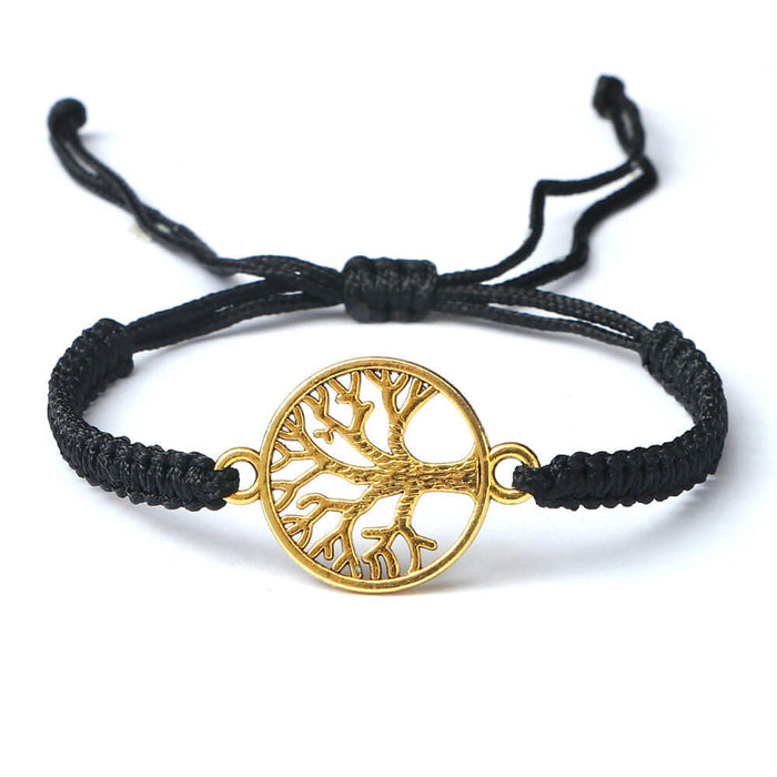 Gold Tree of Life Black Bracelet