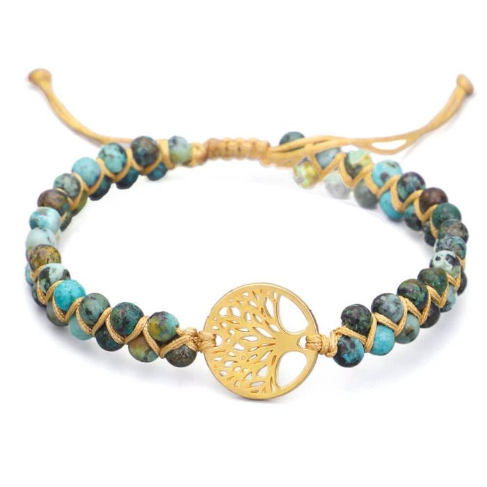 Gold Tree of Life Green Beaded Bracelet
