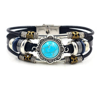 Black Leather Turquoise Bracelet