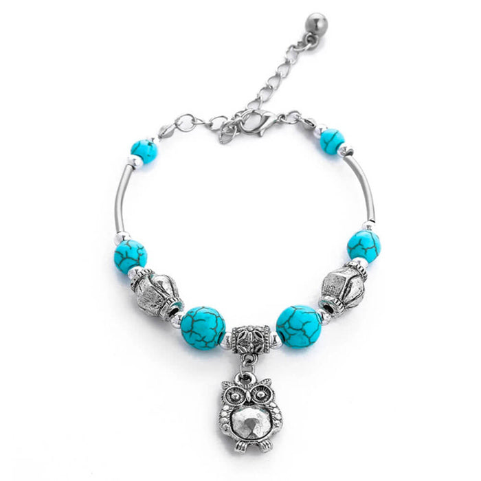Silver Owl Turquoise Stone Bracelet – Stainless Steel