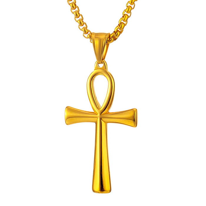 Gold Ankh Cross Pendant Necklace