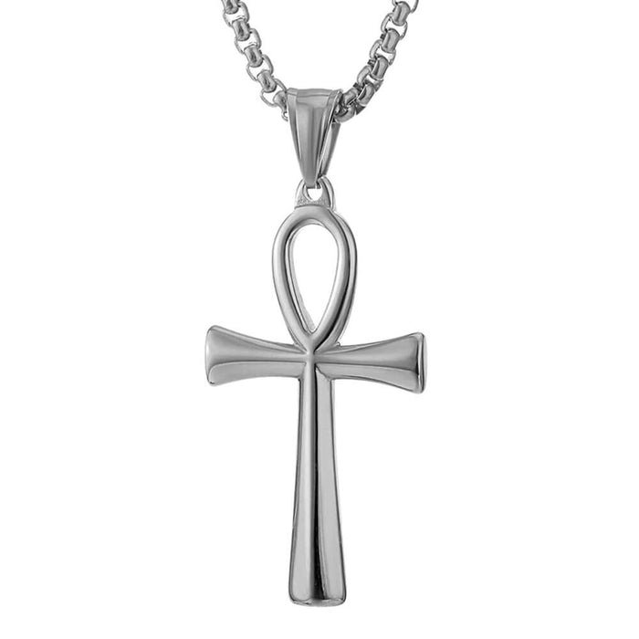 Silver Ankh Cross Pendant Necklace