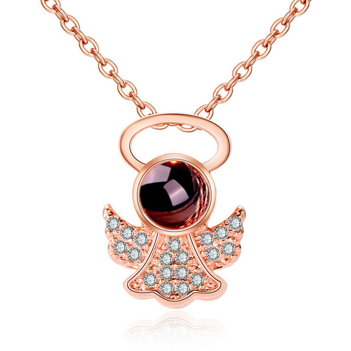 Rose Gold Halo Cherub Pendant Necklace