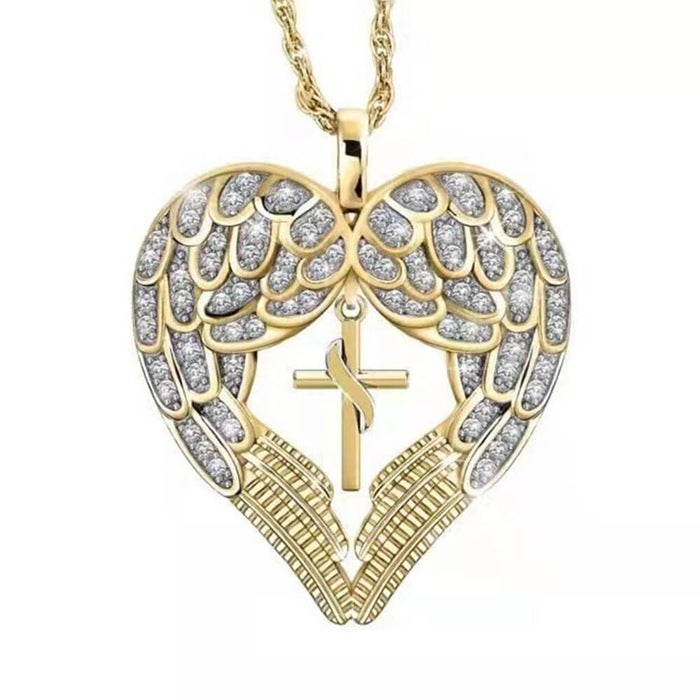 Cross Guardian Angel Wings Pendant Necklace