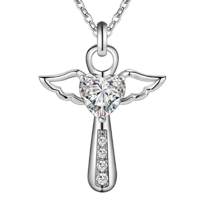 Heart Cross Angel Pendant Necklace