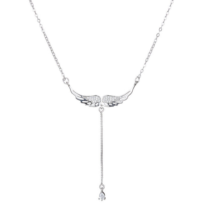 Silver Women's Angel Wings Pendant Necklace