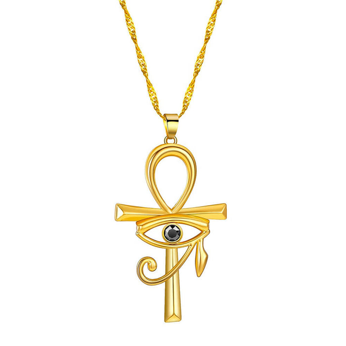 Gold Eye of Horus Ankh Pendant Necklace