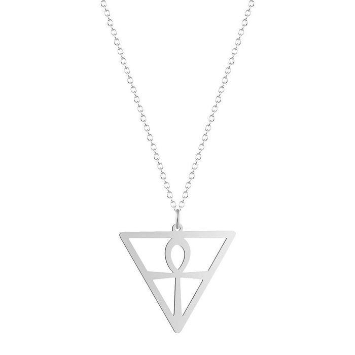 Silver Triangle Ankh Pendant Necklace