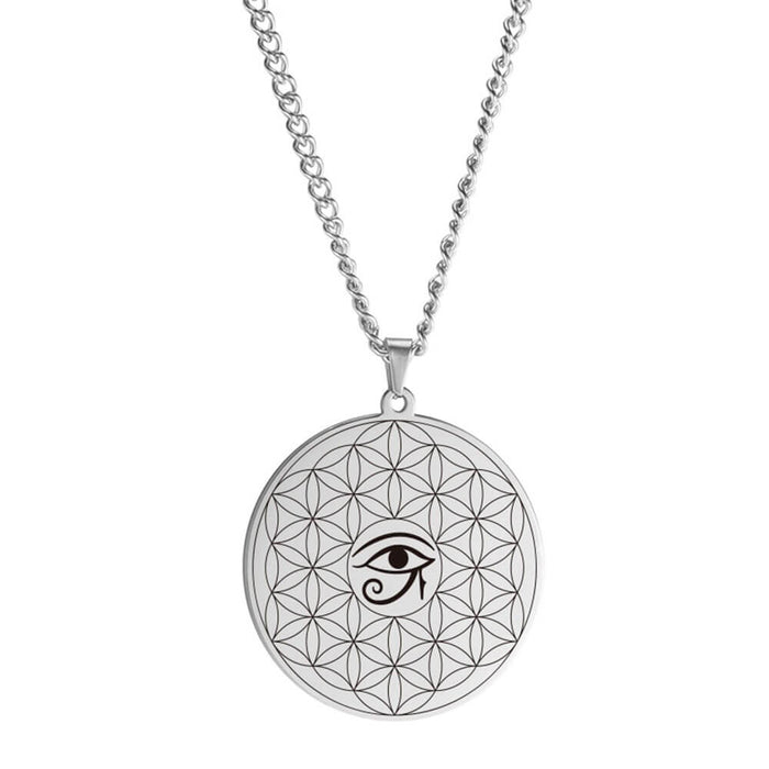 Silver Eye of Horus Flower of Life Pendant Necklace