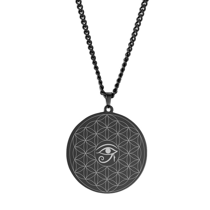 Black Eye of Horus Flower of Life Pendant Necklace