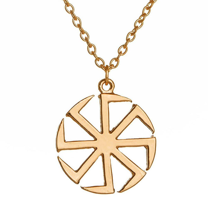 Gold Slavic Kolovrat Pendant Necklace
