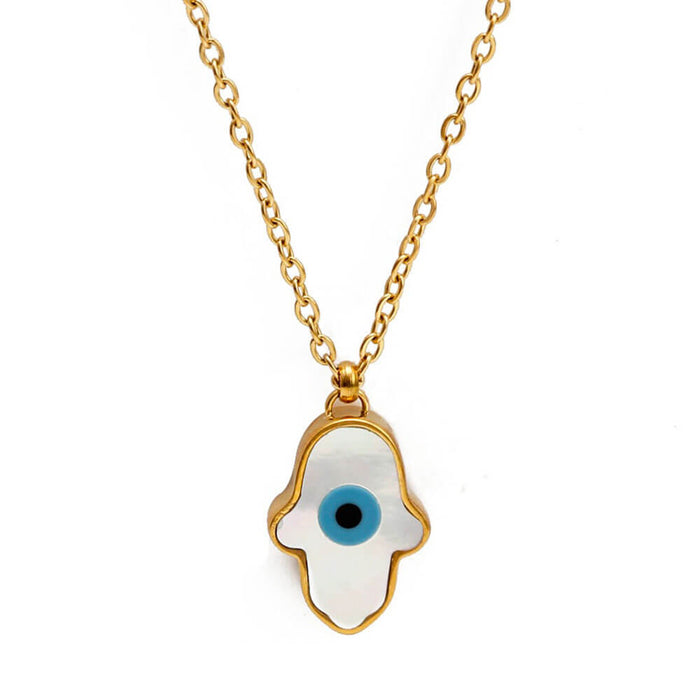 Gold Turkish Evil Eye Hand of Fatima Pendant Necklace
