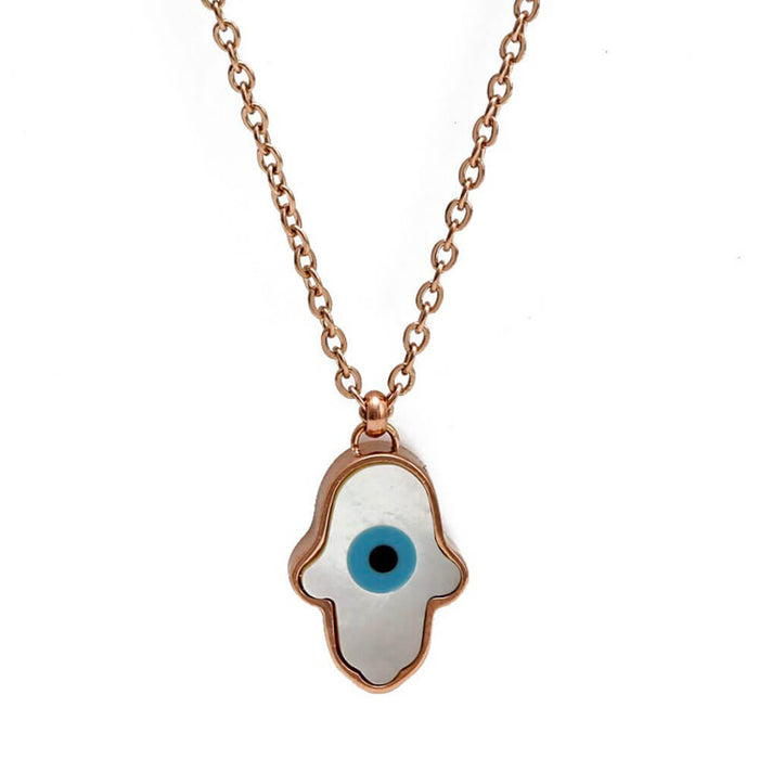 Rose Gold Turkish Evil Eye Hand of Fatima Pendant Necklace