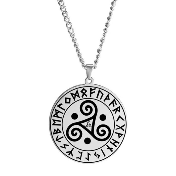 Silver Viking Runes Breton Celtic Triskele Pendant Necklace