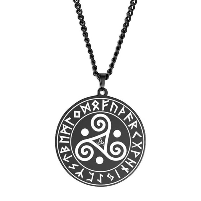 Black Viking Runes Breton Celtic Triskele Pendant Necklace