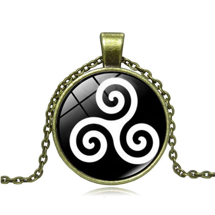 Gold Black Breton Celtic Triskele Pendant Necklace