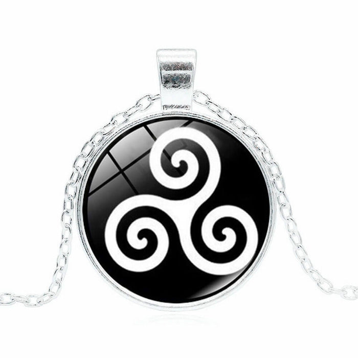 Silver Black Breton Celtic Triskele Pendant Necklace