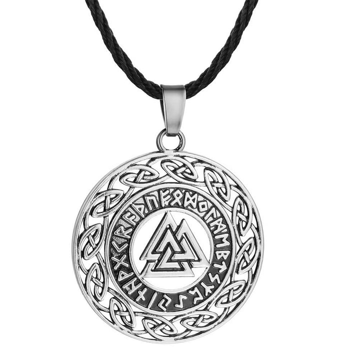 Silver Runes Viking Valknut Pendant Necklace – Stainless Steel