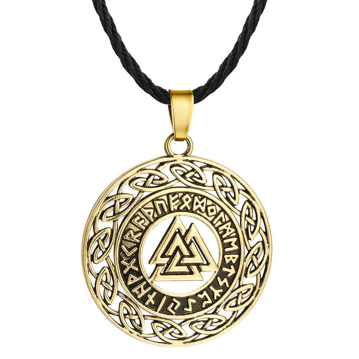 Gold Runes Viking Valknut Pendant Necklace – Stainless Steel